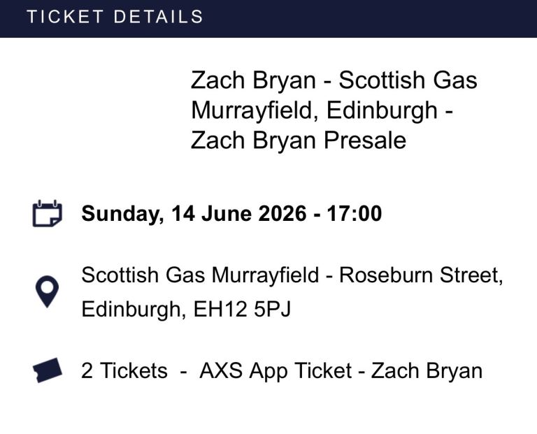 2 x Zach Bryan tickets Edinburgh 