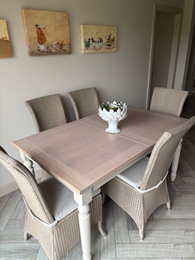 Neptune painted extending table with 6 chairs and cushions 