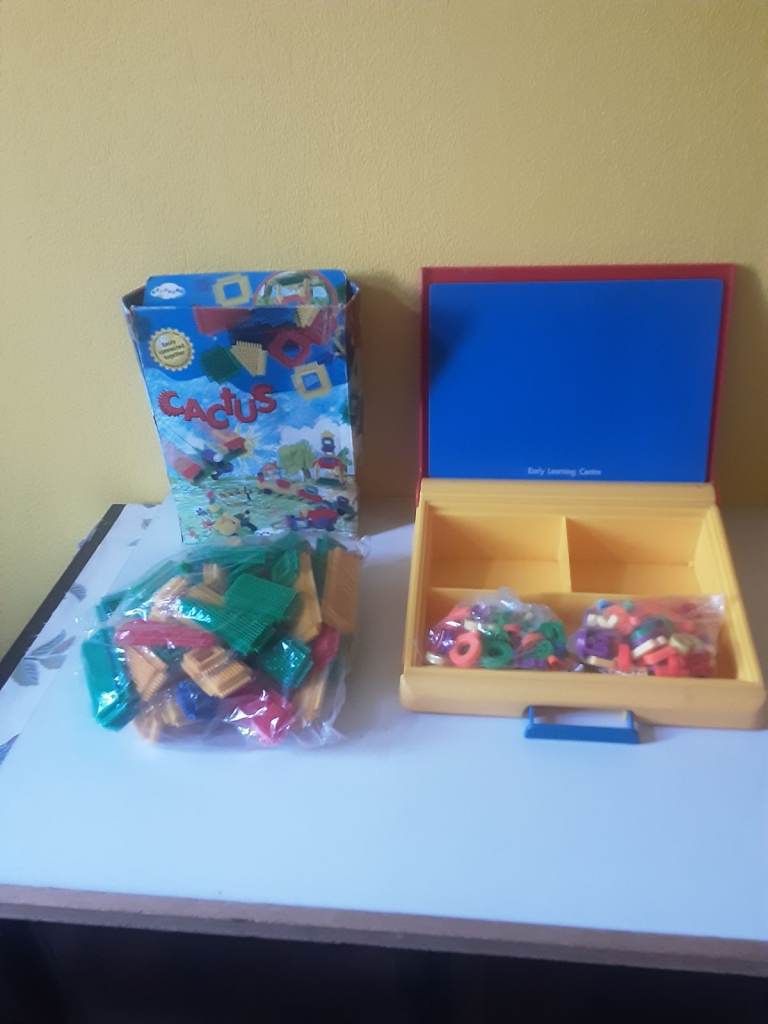 Early learning Centre  folding desk and magnetics. Box of  Cactus stickle  bricks