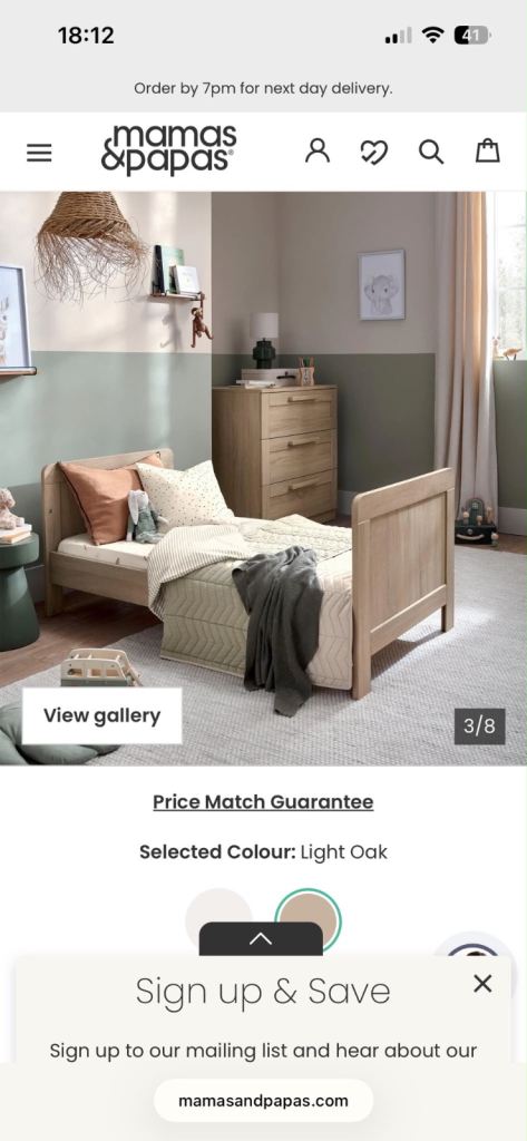 Mamas & Papas Cot Bed – Light Oak, Good Condition