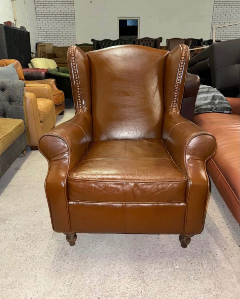 Next brown real leather wingback chair