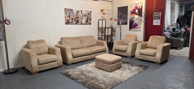 DFS®️ 3 Seater Sofa + 3 Armchairs with Matching footrest.