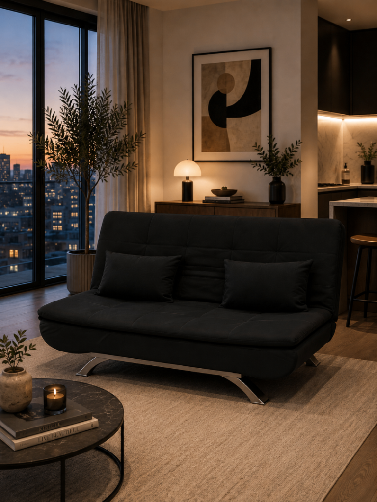 Black Fabric Sofa Bed / Futon - New in original packaging 
