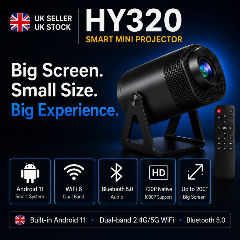 HY320 Smart Mini Projector - Android 11, WiFi 6, Bluetooth