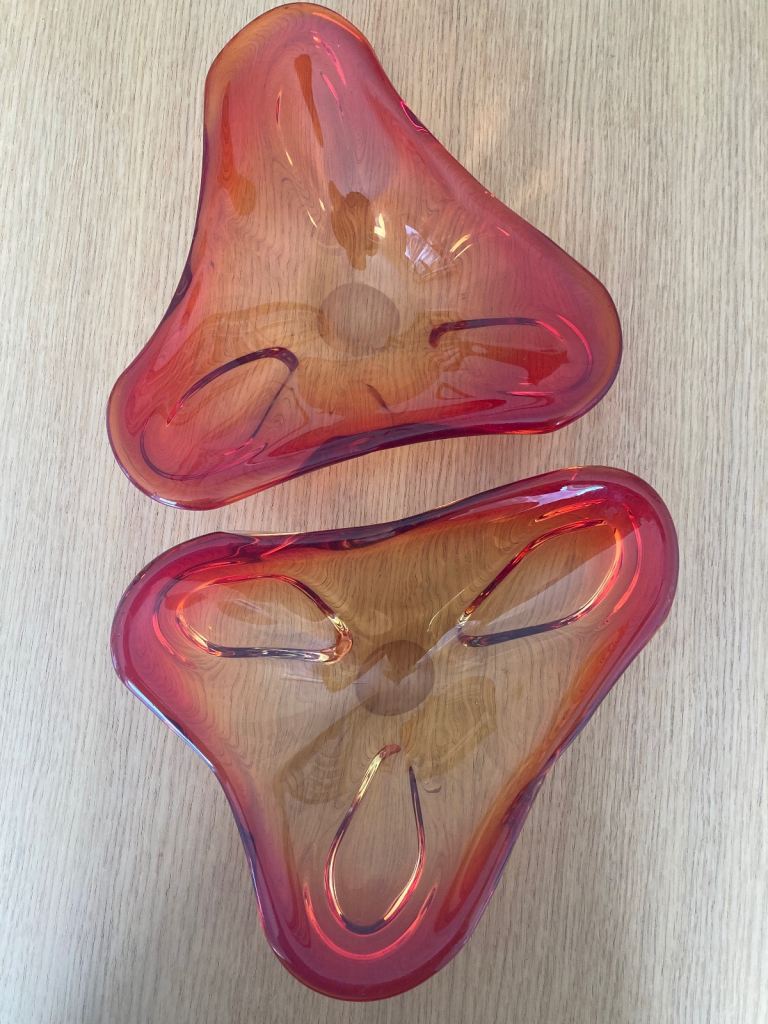 Vintage Orange Glass Triangular Dishes