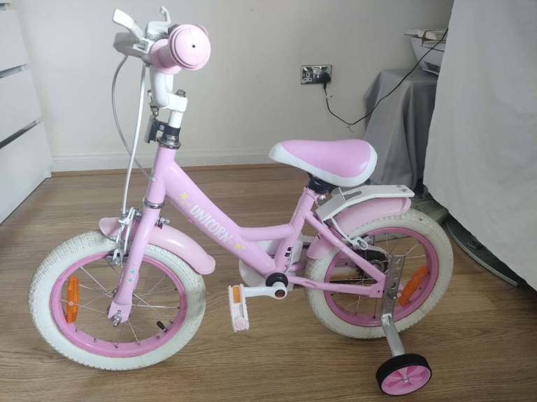 Kids Pink Bike with stabilisers 14 inch wheel 