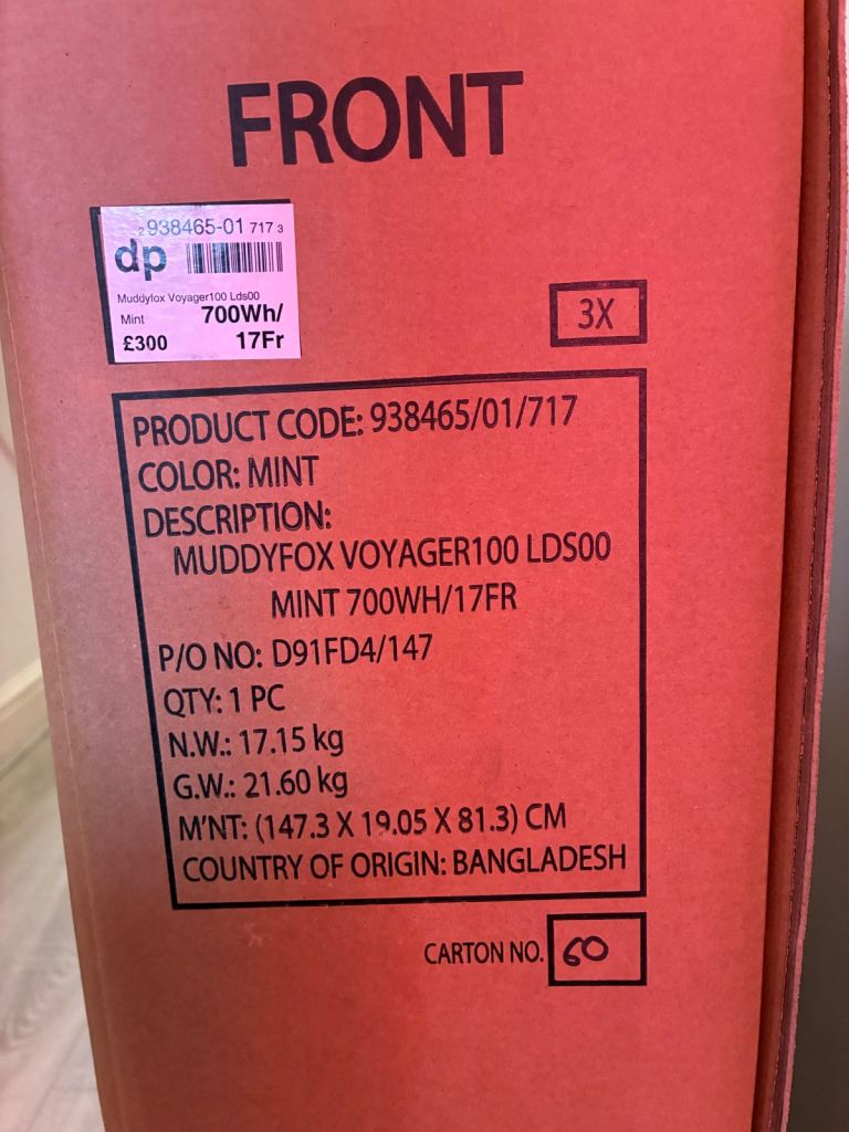 Muddyfox Voyager100 Ladies Bike. Mint (colour) 700Wh/17Fr. New in box