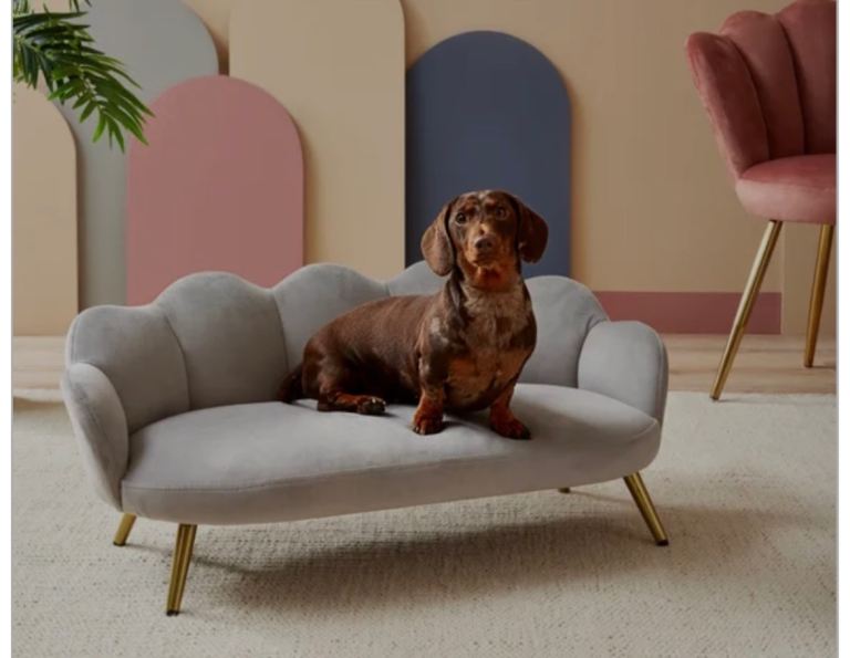 Vivian grey velvet pet bed/sofa (£50 rrp £99)