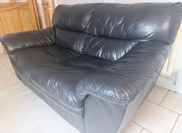 Black Leather Two-Seater Sofa