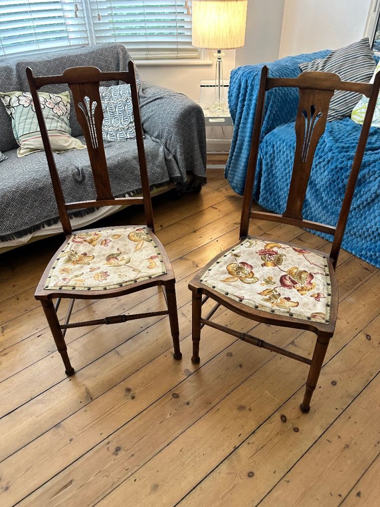 Antique Arts & Crafts Art Nouveau Dining occasional Chairs. William Morris type