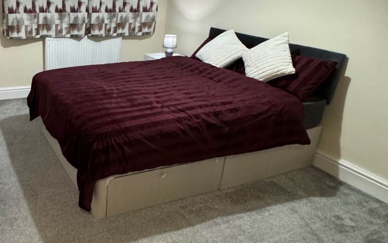 Double Bed with Storage Drawers and Mattress – Good Condition