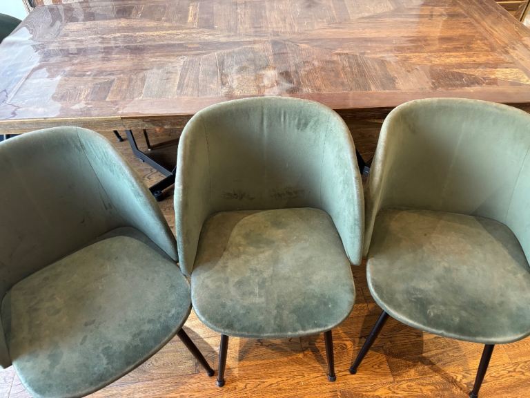 Set of 6 Green Velvet Dining Chairs 