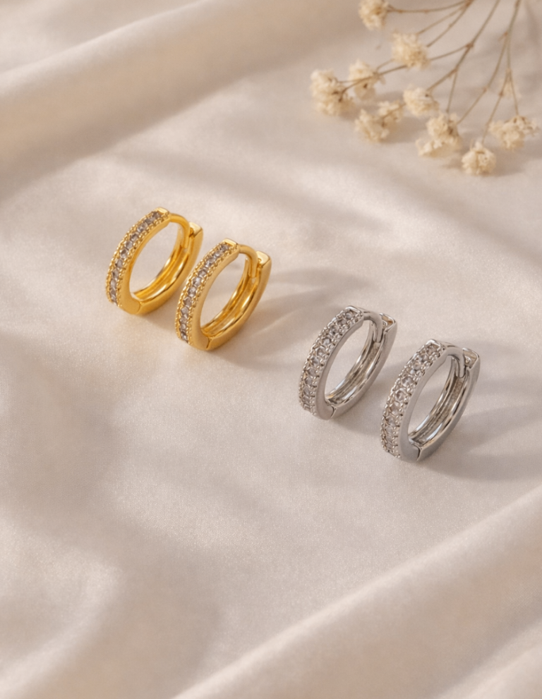 14K Gold/Silver Plated CZ Pave Small Hoop Earrings Minimalist Gift Her Trendy UK