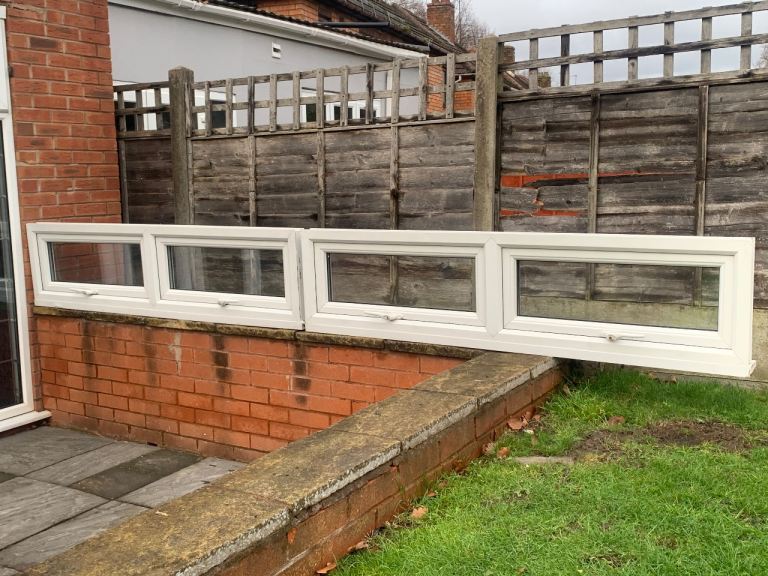 UPVC DOUBLE GLAZED WINDOWS X 2 IDENTICAL BOTTOM OPENERS 177.5cm WIDE 45cm HIGH