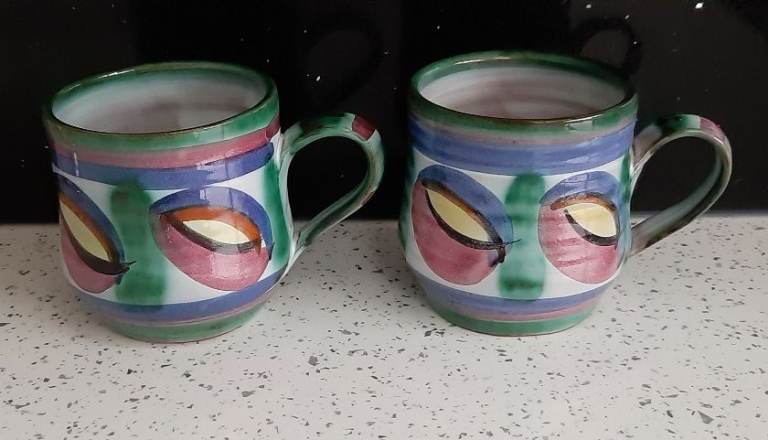 Pair of Vintage Tintagel Pottery Dragon's Eye Coffee/Soup Mugs Studio Pottery from Cornwall