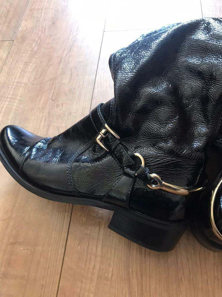 Leather patent boots 