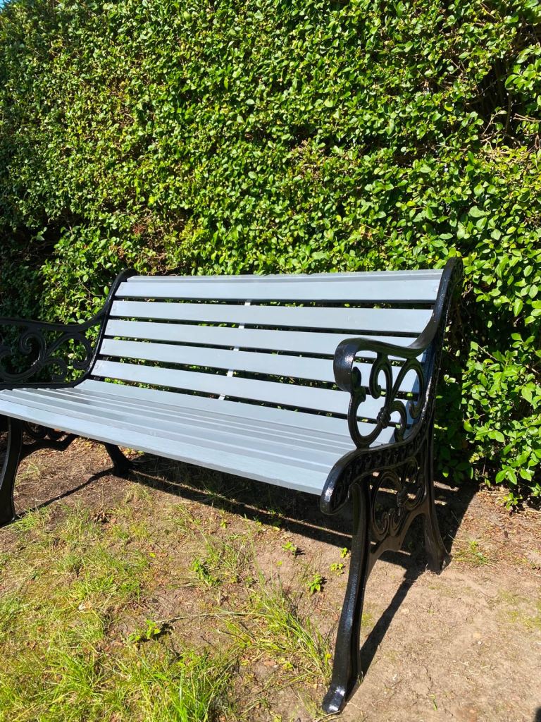 Garden Bench - Grey Slats, Black Metal Frame, As Good As New