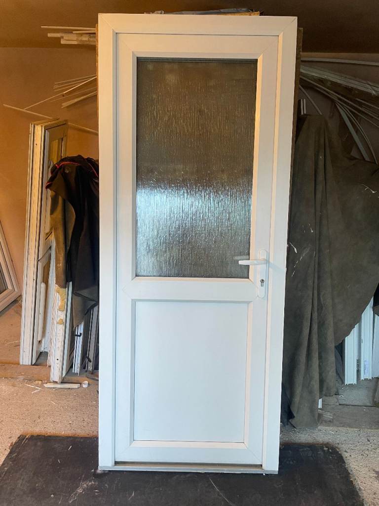 UPVC DOOR 201 x 83 cm - BEAUTIFUL UPVC DOUBLE GLAZED DOOR - OBSCURE GLASS (REF: DX204)