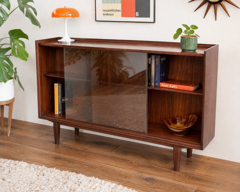 Danish Mid-Century Sideboard Bookcase with Sliding Door
