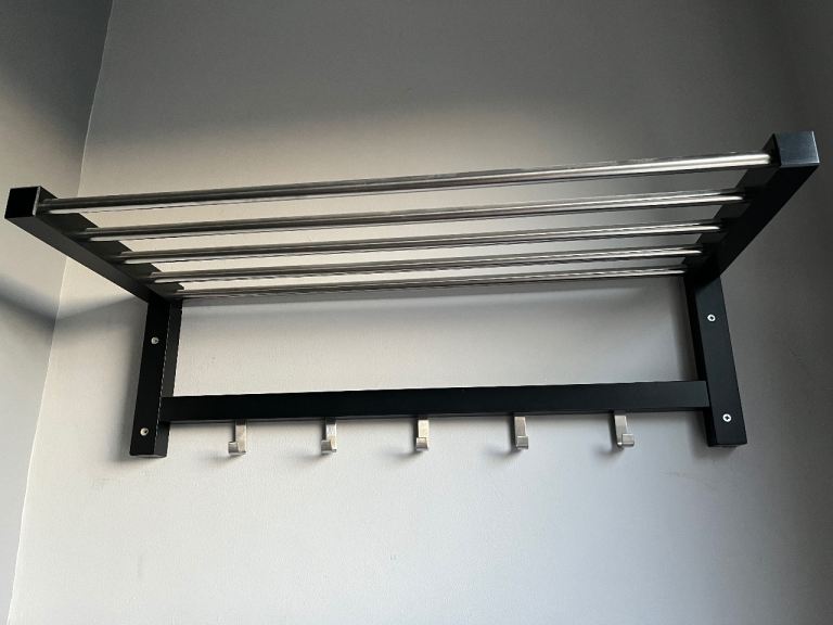 Shelf with Hangers (Coat & Hat) Black & Steel