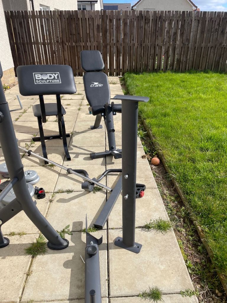 Mix of home gym equipment 