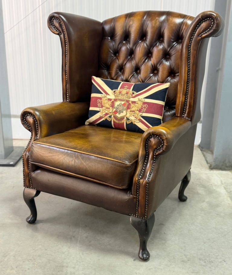 Classic Brown Leather Wingback Armchair – Good Condition