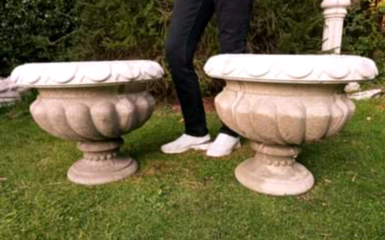 Large stone garden urn planters