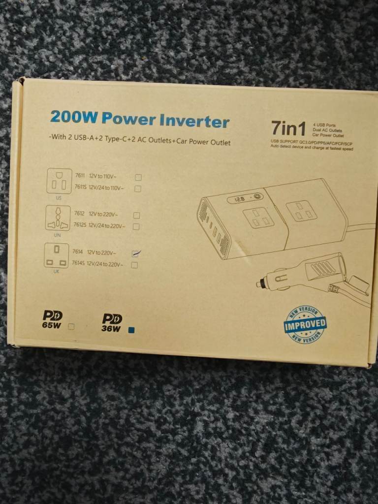 200W Power Inverter 7-in-1 Car Voltage Converter - New