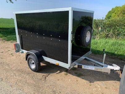 Box Trailer 7' x 4' x 4' in Black or White with Lockable Doors 750kgs - Tickners Eco