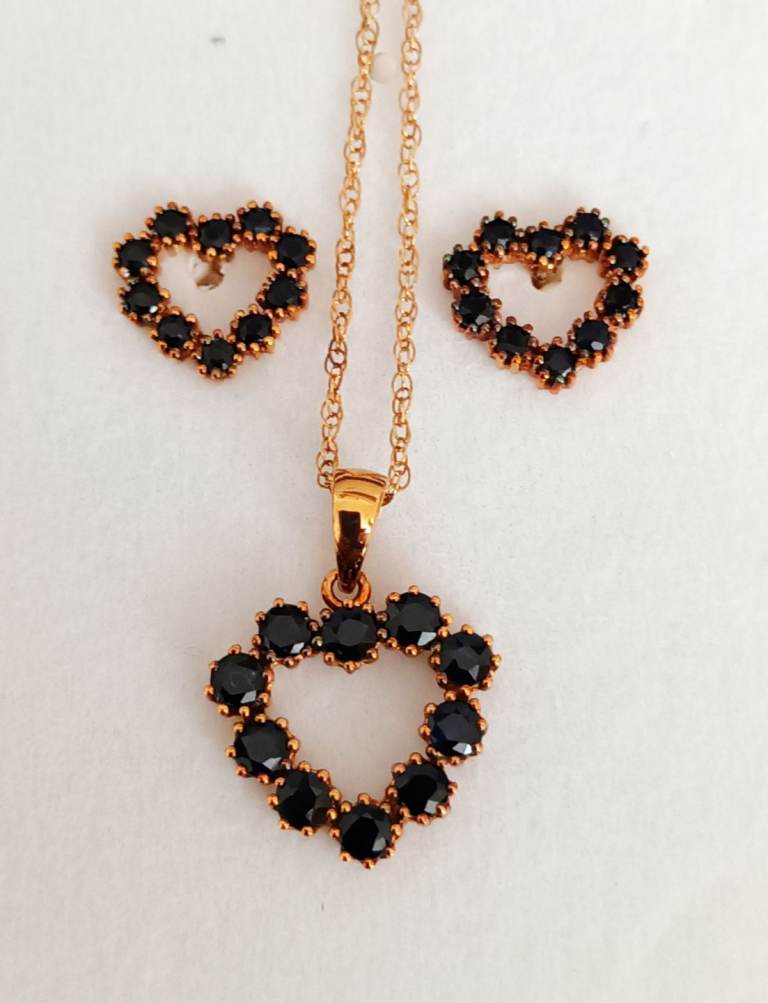 9ct gold and sapphire necklace and earrings set