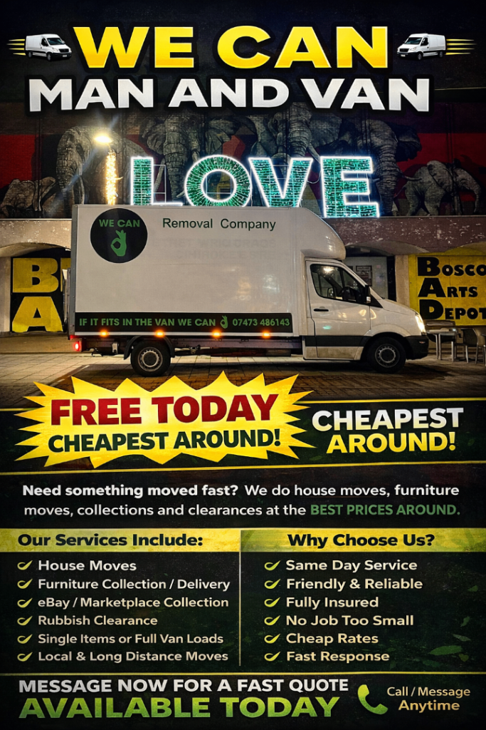 MAN VAN WE CAN  we will not be beaten on price or service 