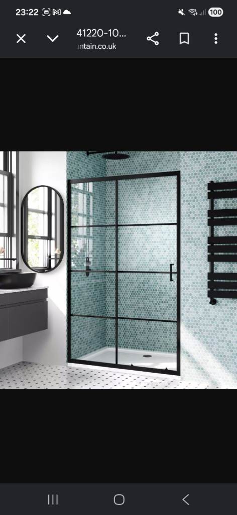 Atlas London Matt Black Grid Sliding Shower Door 1200mm