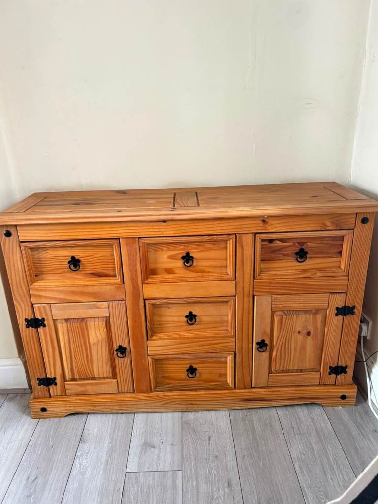 Pine Wood Sideboard with Drawers and Cupboards  mexican pine Corona 