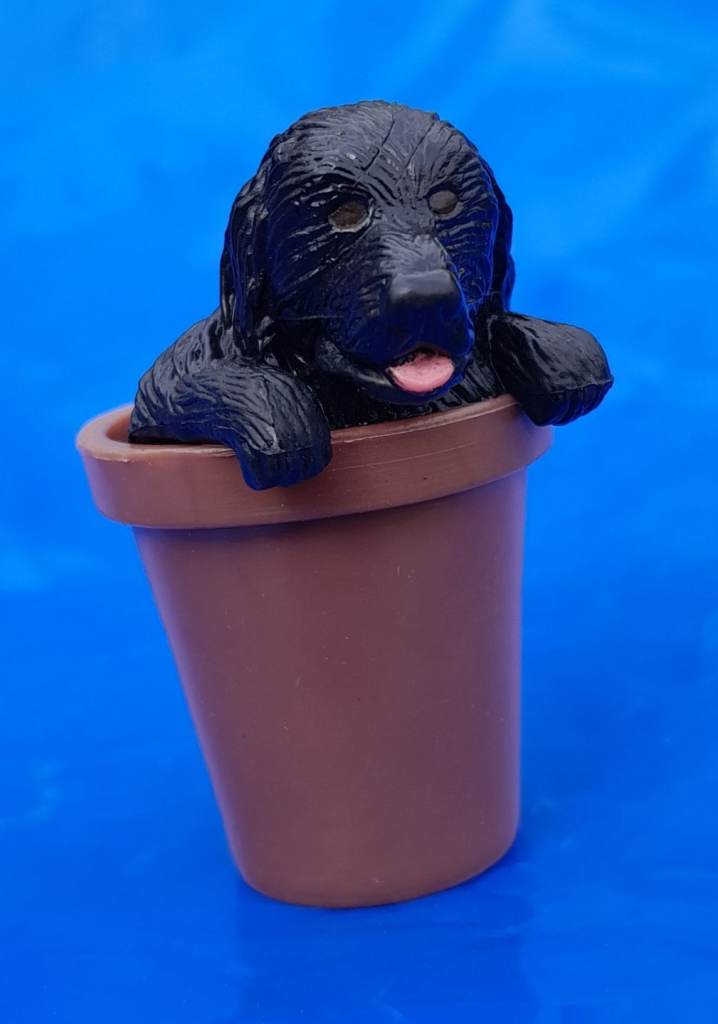 M.E.G. Puppy In My Pocket vintage 1994 Miniature Collectable Newfoundland Puppy In Flower Pot 'Toby'