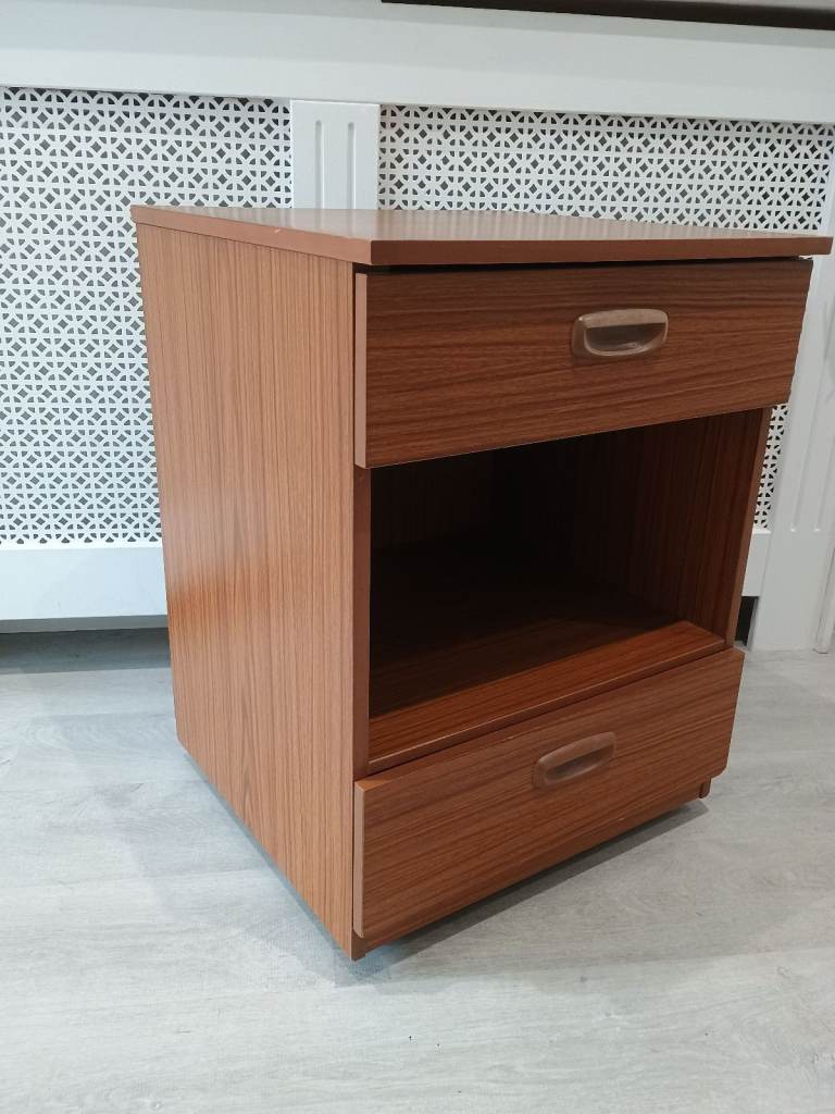 Lovely Vintage Mid Century Schreiber Bedside Table Danish Scandi Style Retro Teak Effect 
