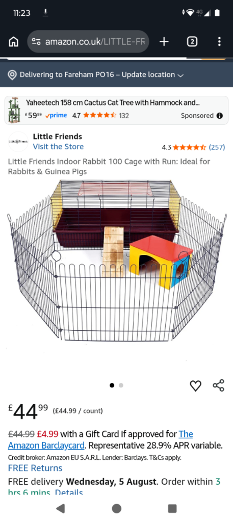 Little Friends Indoor Rabbit 100 Cage with Run / Playpen (Like New)