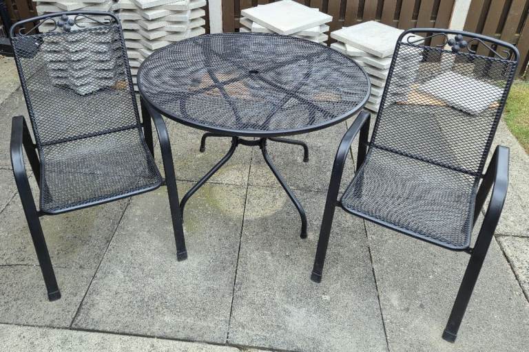 Black Metal Garden Table and Two Chairs Set 