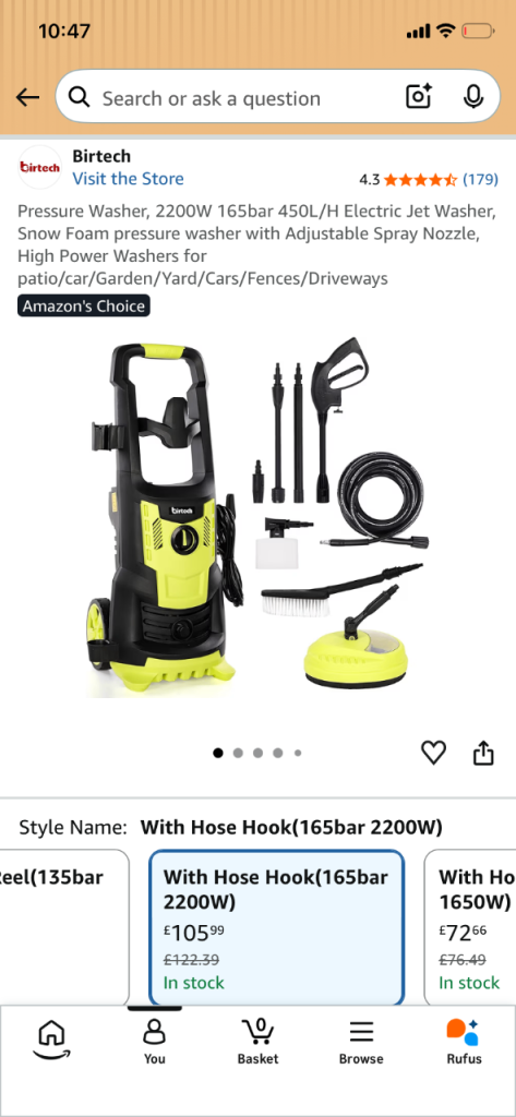 New boxed Birtech Pressure Washer 2200W 165bar