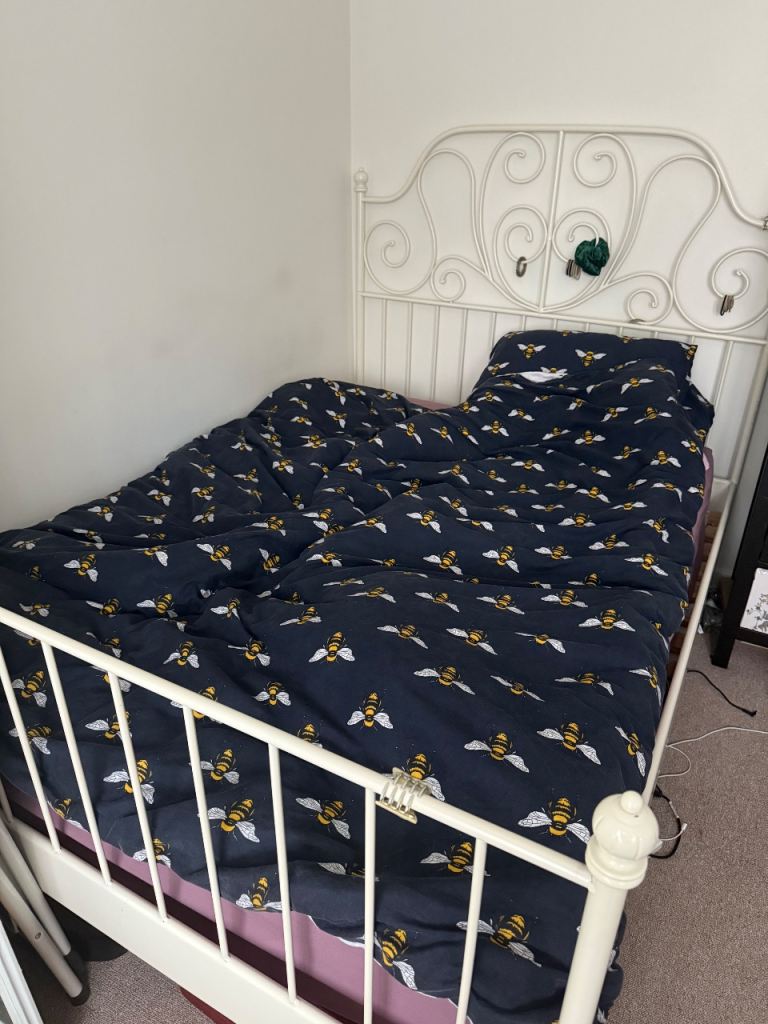 IKEA leirvik white metal double bed frame 