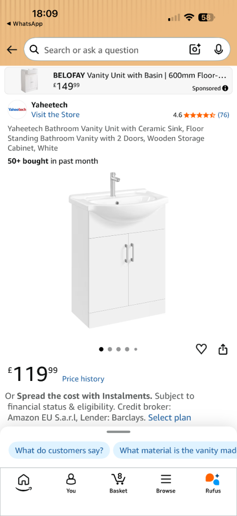 NEW Yaheetech Bathroom Vanity Unit with Ceramic Sink, White