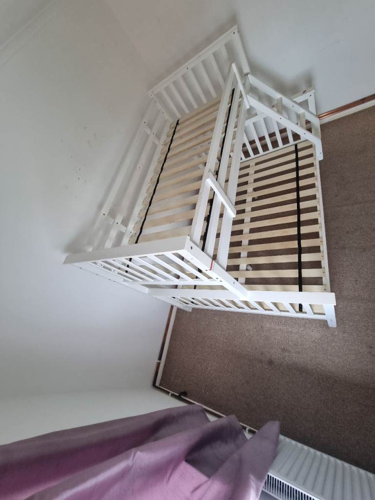 White Wooden Bunk Bed with Ladder – Good Condition