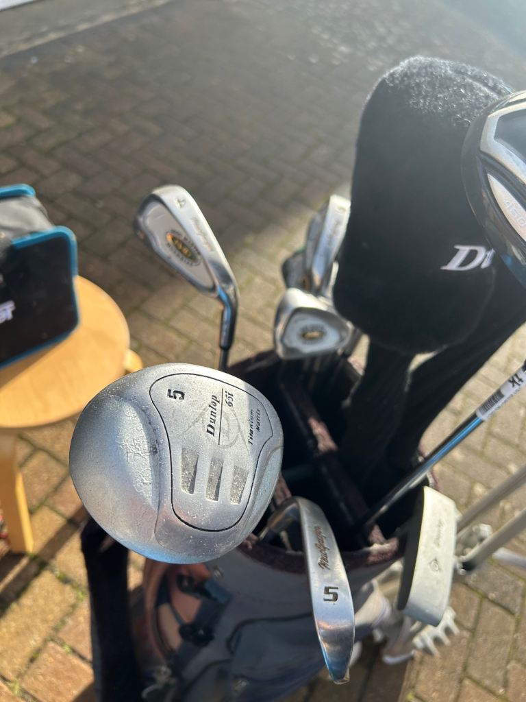 image for 13 golf clubs set and bag and trolley 