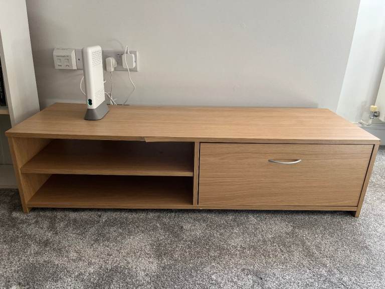 Oak Effect TV Stand with Storage – Good Condition