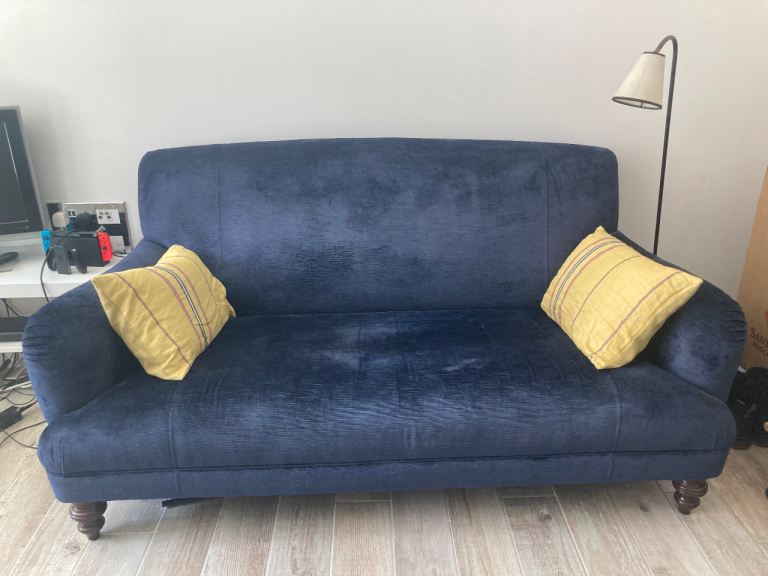 Genuine Laura Ashley 3-Seater Sofa – 170cm - Velvet Blue - Made in England