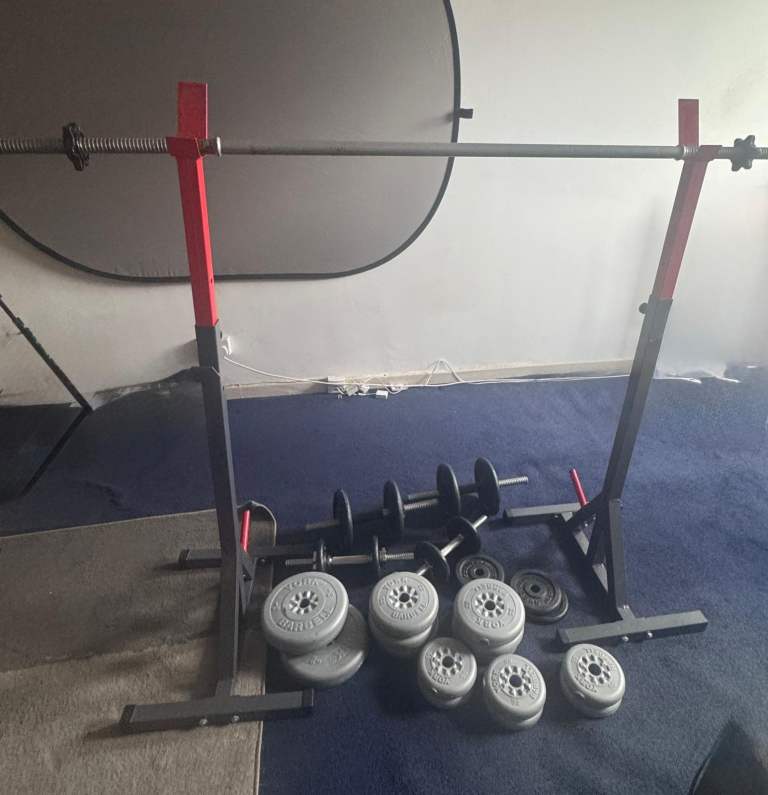 YORK BARBELL 70KG Home Gym Weight Set with Squat Rack