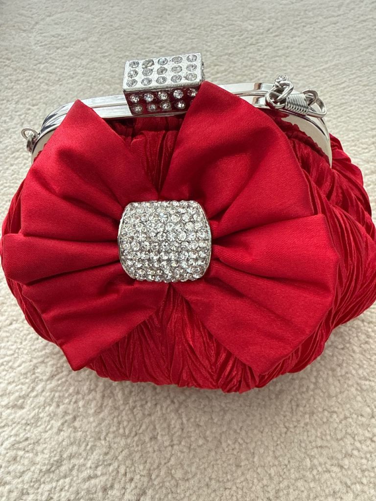 Red Clutch Bag with Diamante Bow – As Good As New