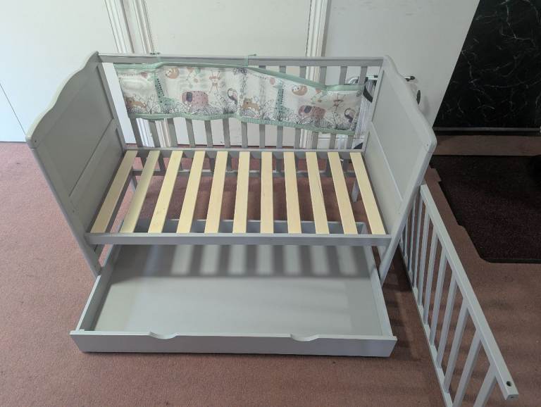 Grey Baby Cot Bed with Storage Drawer – As Good As New