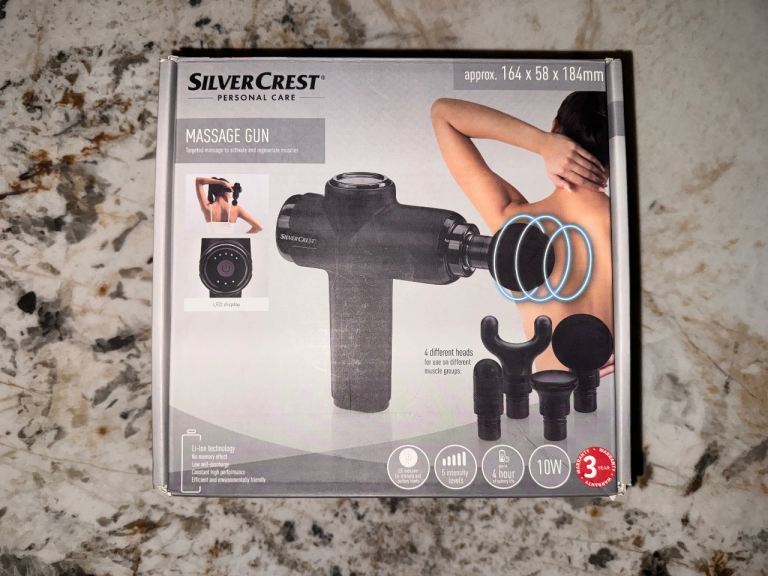 Silvercrest Personal Care Massage Gun Deep Tissue Massager with Attachments