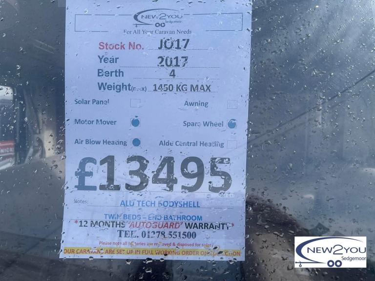 2017 Bailey Pegasus Rimini 4 Berth Caravan ALU TECH BODYSHELL - STOCK J017