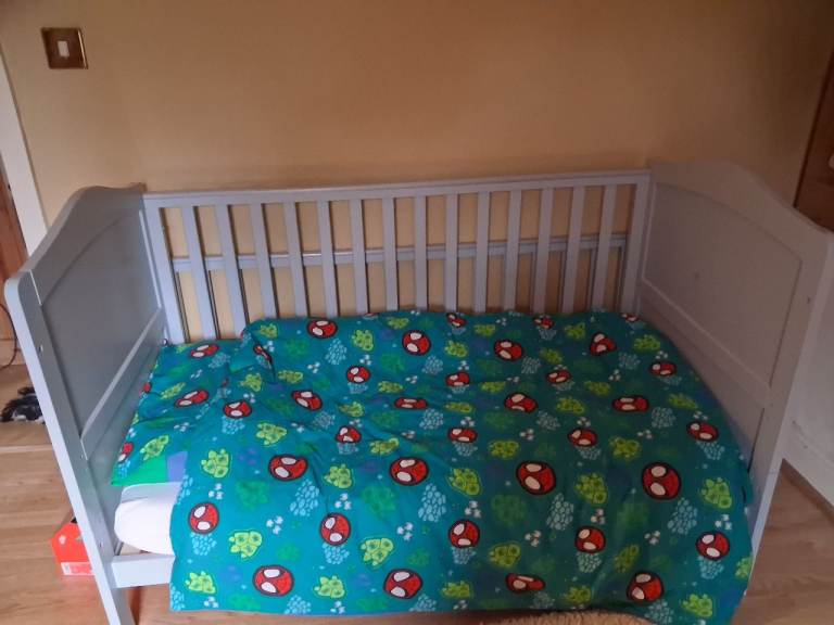Baby Cot Bed with Mattress and Bedding – Good Condition